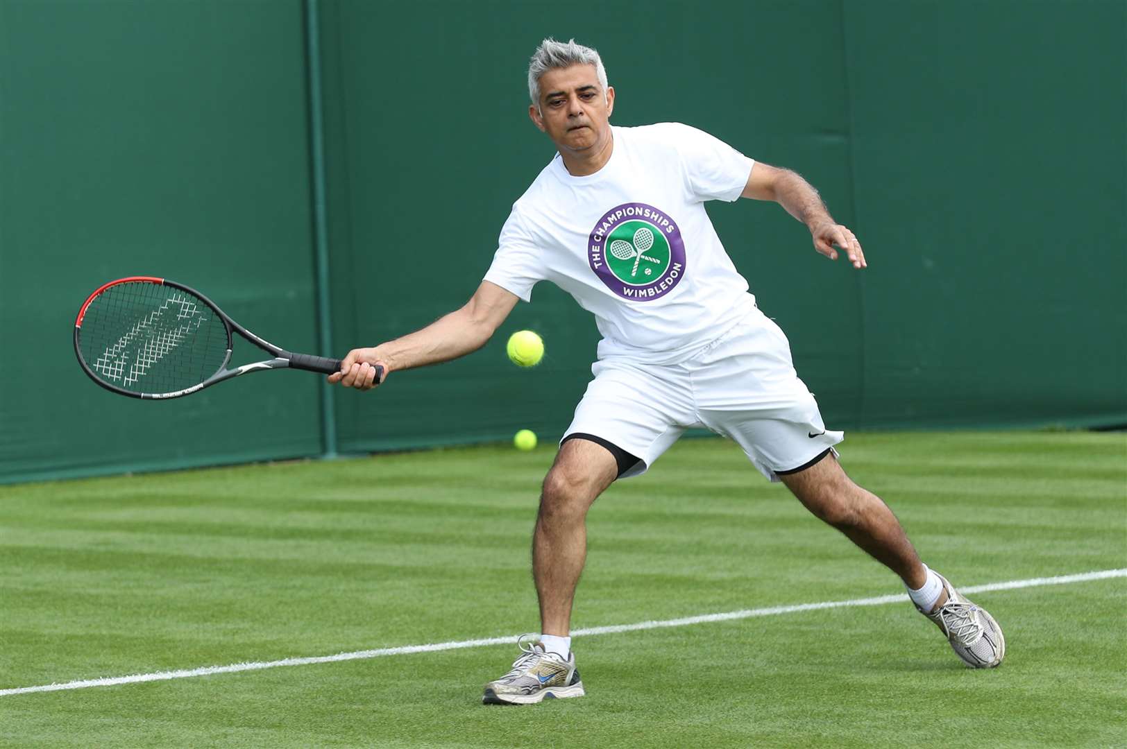 Sadiq Khan plays tennis with key workers (Yui Mok/PA)