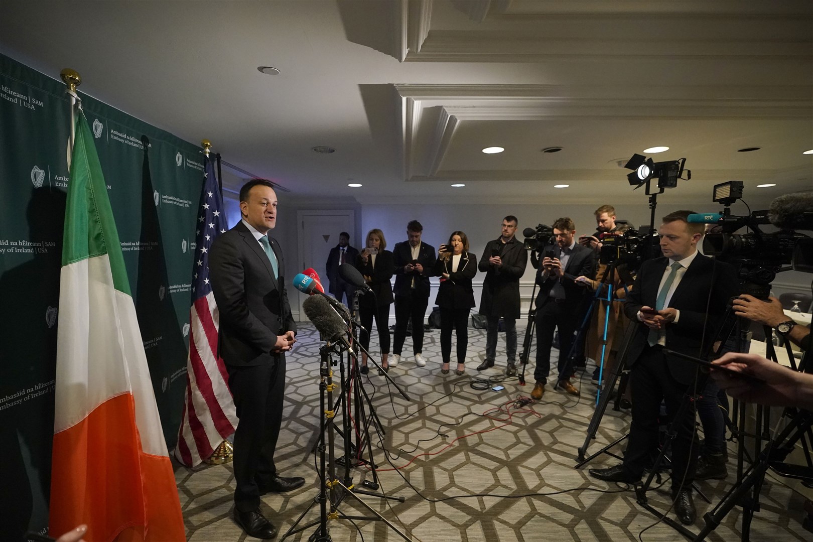 Taoiseach Leo Varadkar speaking in the Senate Room at the Mayflower Hotel in Washington, DC (Niall Carson/PA)