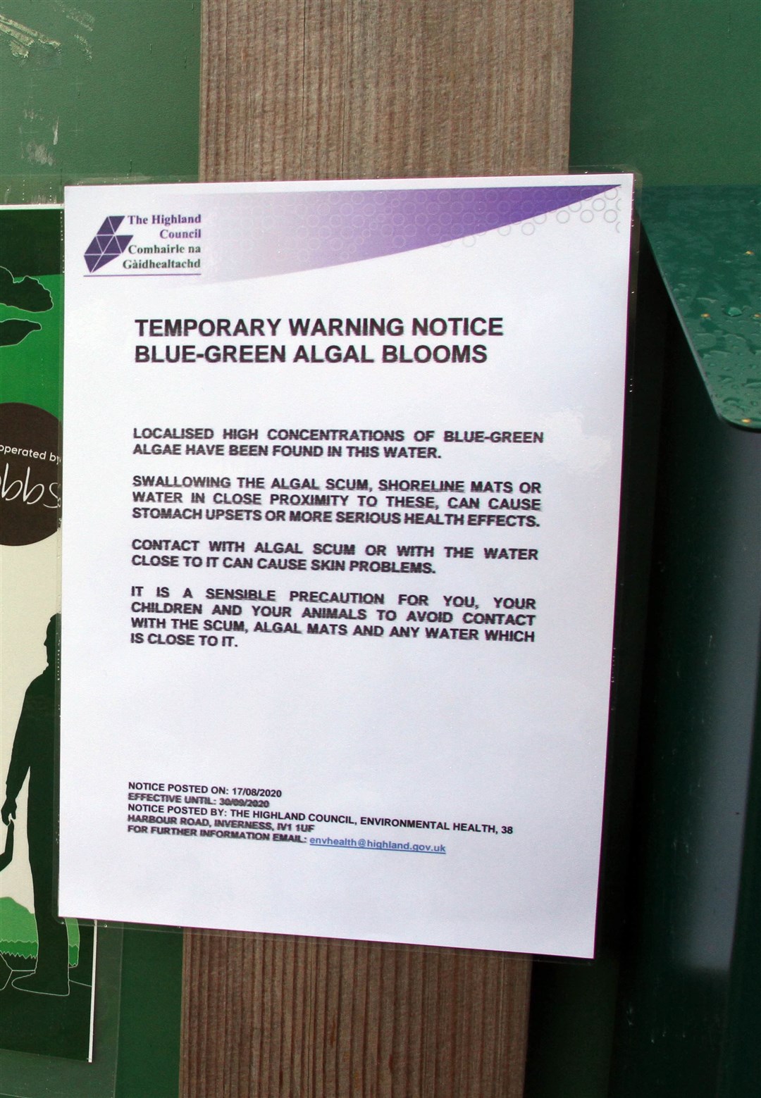 One of the warning signs in place by Loch Morlich.