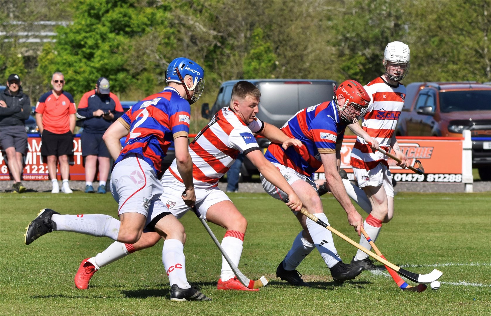 Robert Mabon (left) and Calum Grant (second right) in the thick of the action. Picture: Fiona Young.