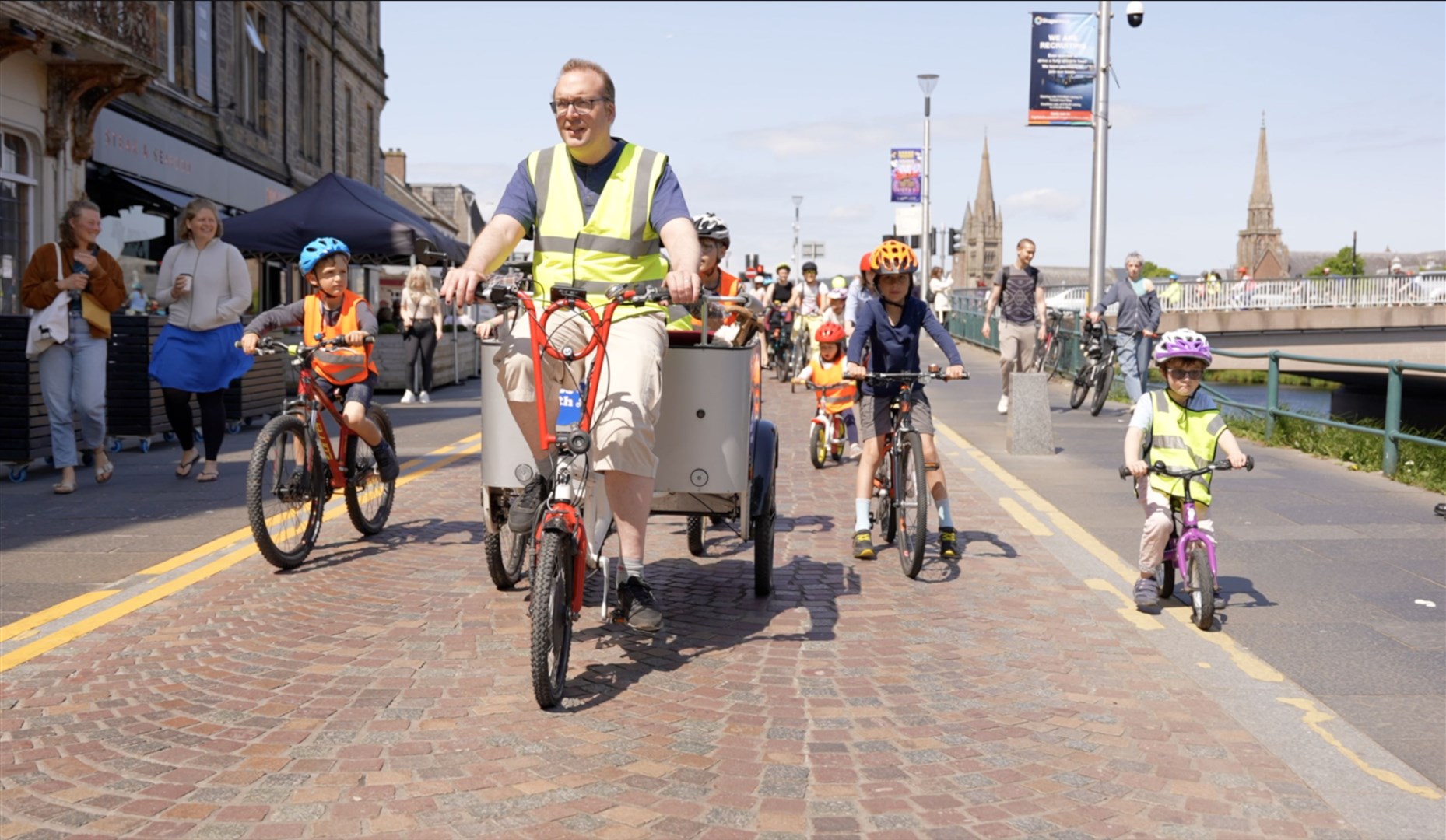 A still from the film which shows the Kidical Mass Ride in Inverness.