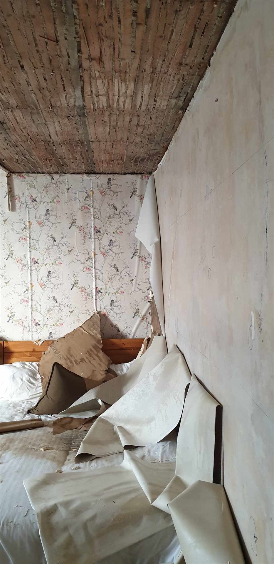 All the rooms have been destroyed, such as this bedroom