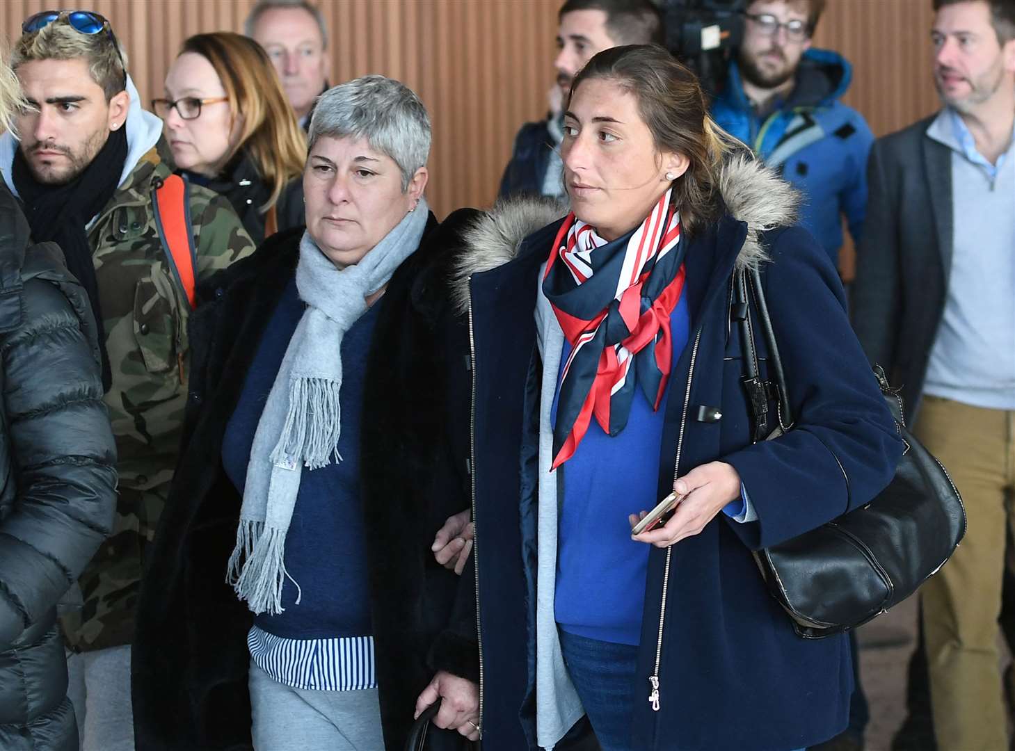 Emiliano Sala’s mother Mercedes (left) and sister Romina (right) arrive back at Guernsey airport (Joe Giddens/PA)