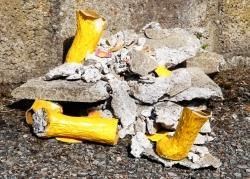 One of the destroyed wildcat statues