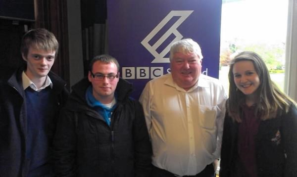 Highland Youth Voice Chair Ainya Taylor, right, with Brian Taylor of the BBC and other Highland Youth Voice members at a recent debate