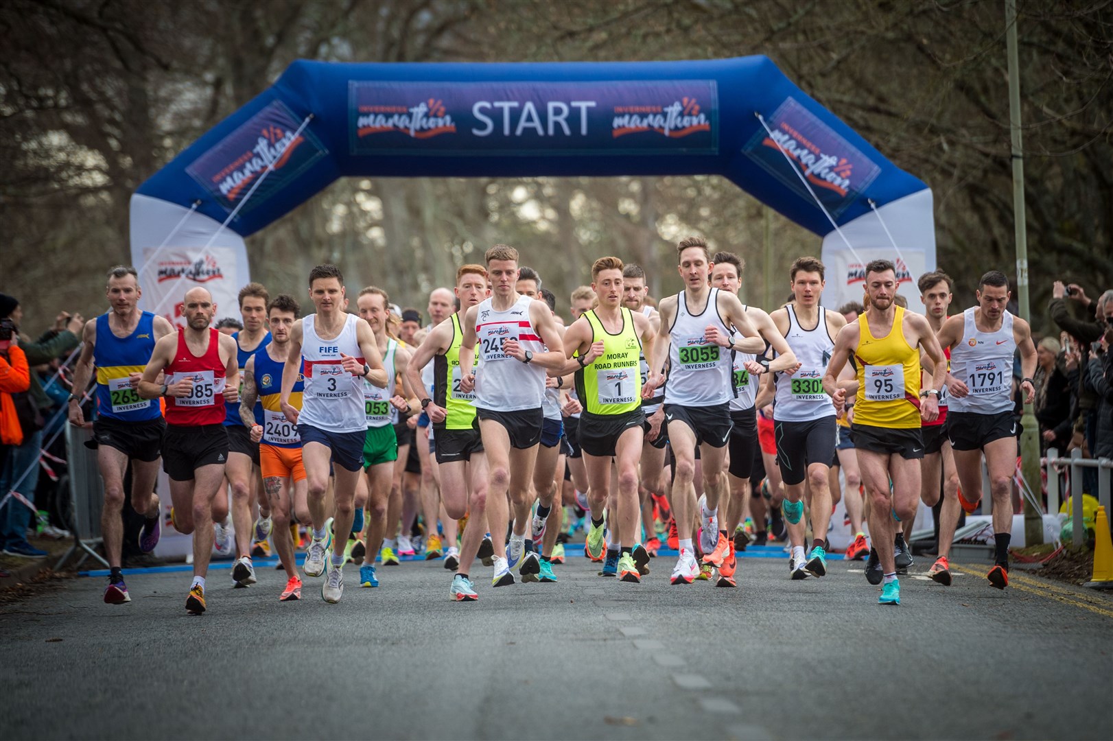 The start of the 2022 Inverness Half Marathon in Queens Park Stadium.