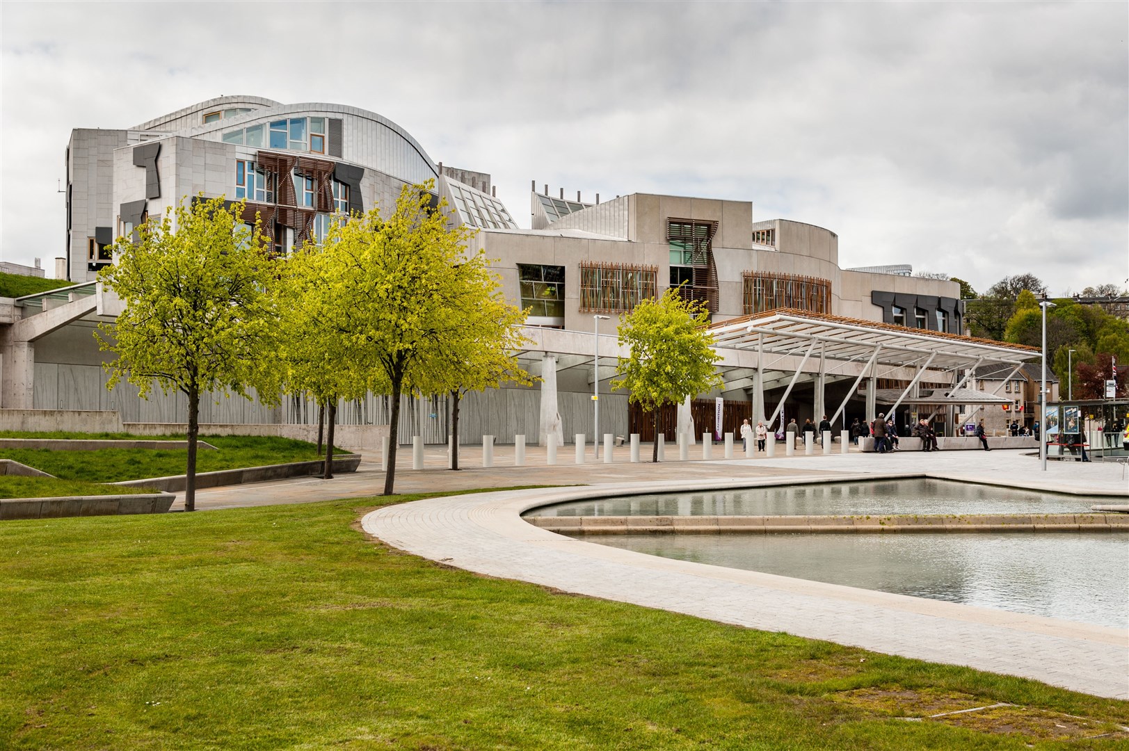 EDINBURGH, SCOTLAND - MAY 15: Exterior of the Scottish Parliament building and parkland setting in Edinburgh on May 15, 2012 in Edinburgh, Scotland..