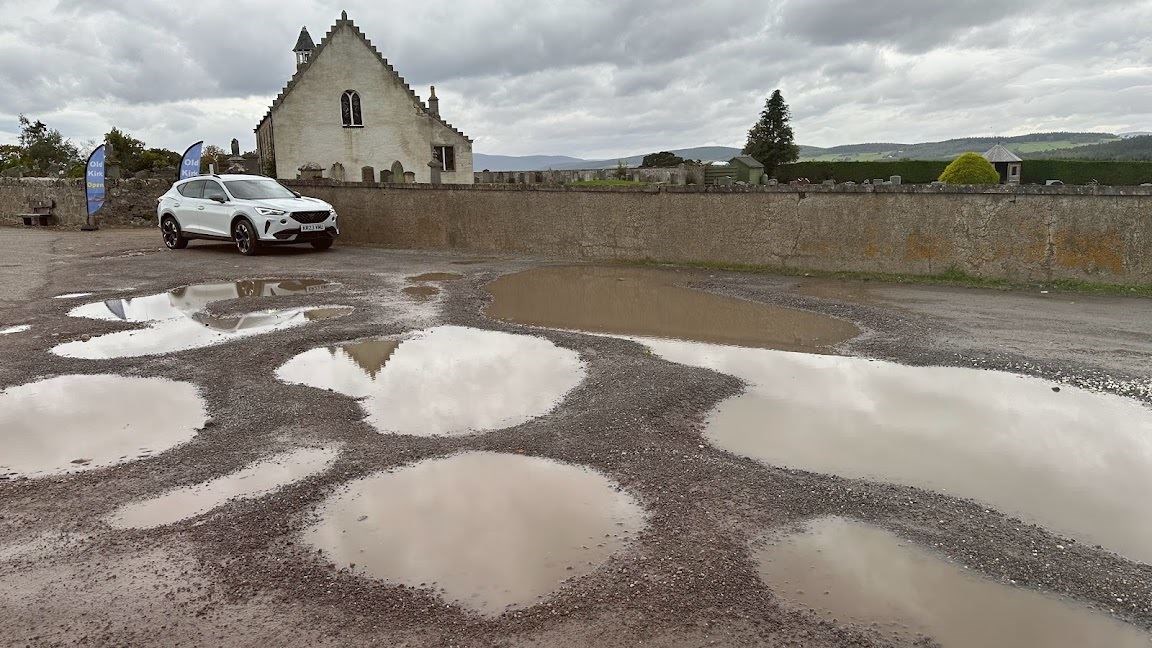 Abernethy Old Kirk's 'holey' car park which has now been repaired.