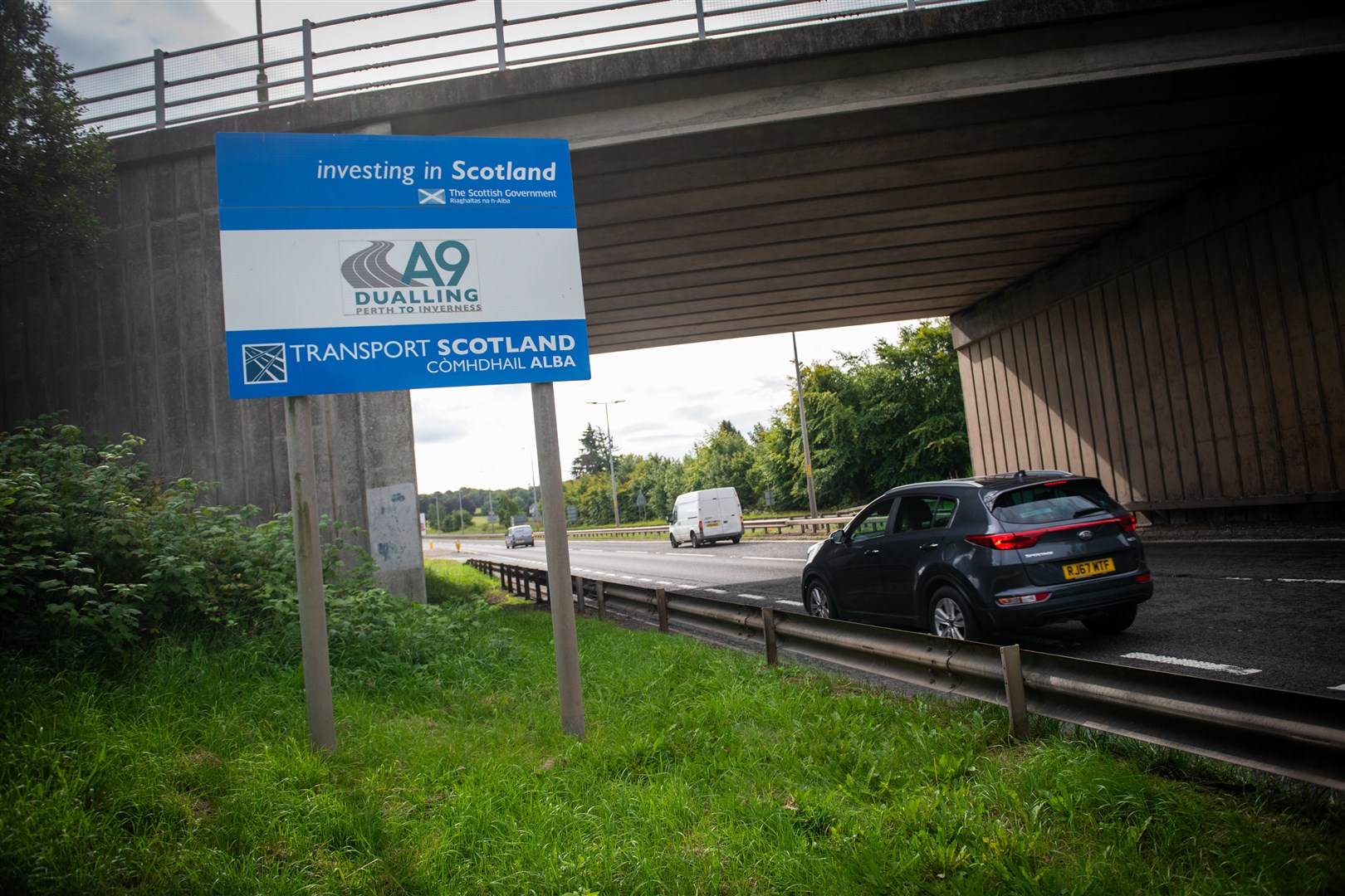 An A9 dualling project sign as you leave the trunk road towards the UHI campus.