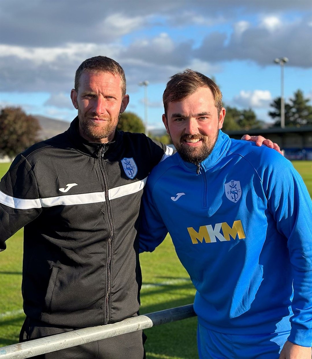 Strathspey Thistle boss Ryan Esson (left) with Euan Storrier who also recently extended his stay at Seafield Park. The keeper’s loan deal from Buckie Thistle will now run until the end of the season. Picture: Stewart Grant