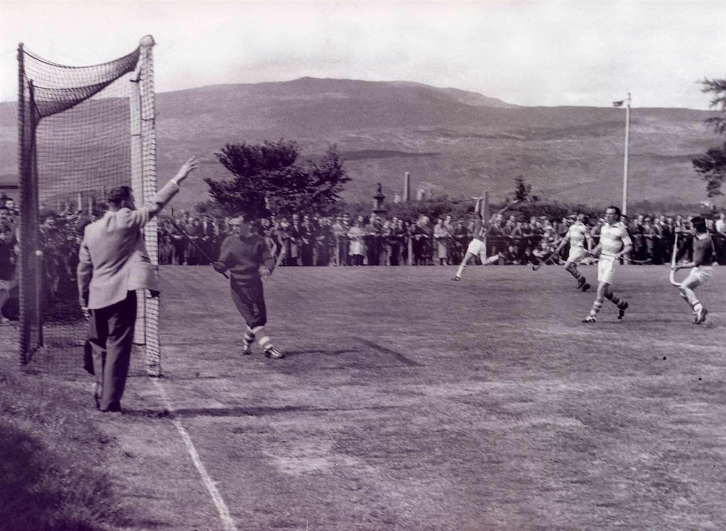 Donnie (12) scoring in 1961 Camanachd Cup Final versus Oban Celtic at Fort William. Kingussie won 2-1 to win the Camanachd for the first time in 40 years