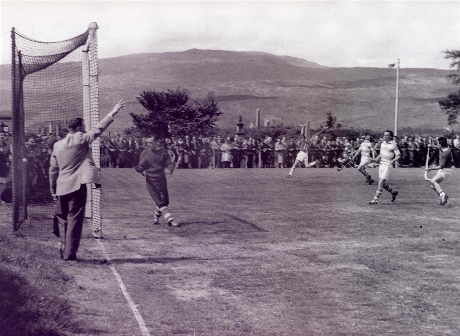 Donnie (12) scoring in 1961 Camanachd Cup Final versus Oban Celtic at Fort William. Kingussie won 2-1 to win the Camanachd for the first time in 40 years