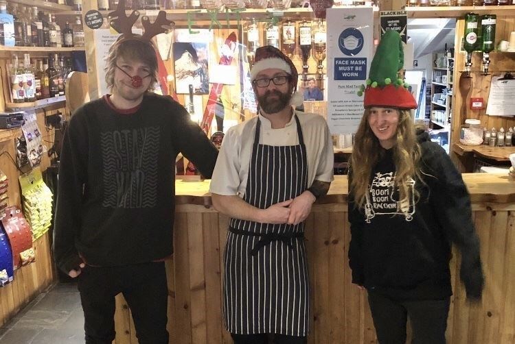 The Pine Marten team at the Christmas 'give back' in 2020: Scott Fleming, head chef Paul Beaton and Katie Jachacy.