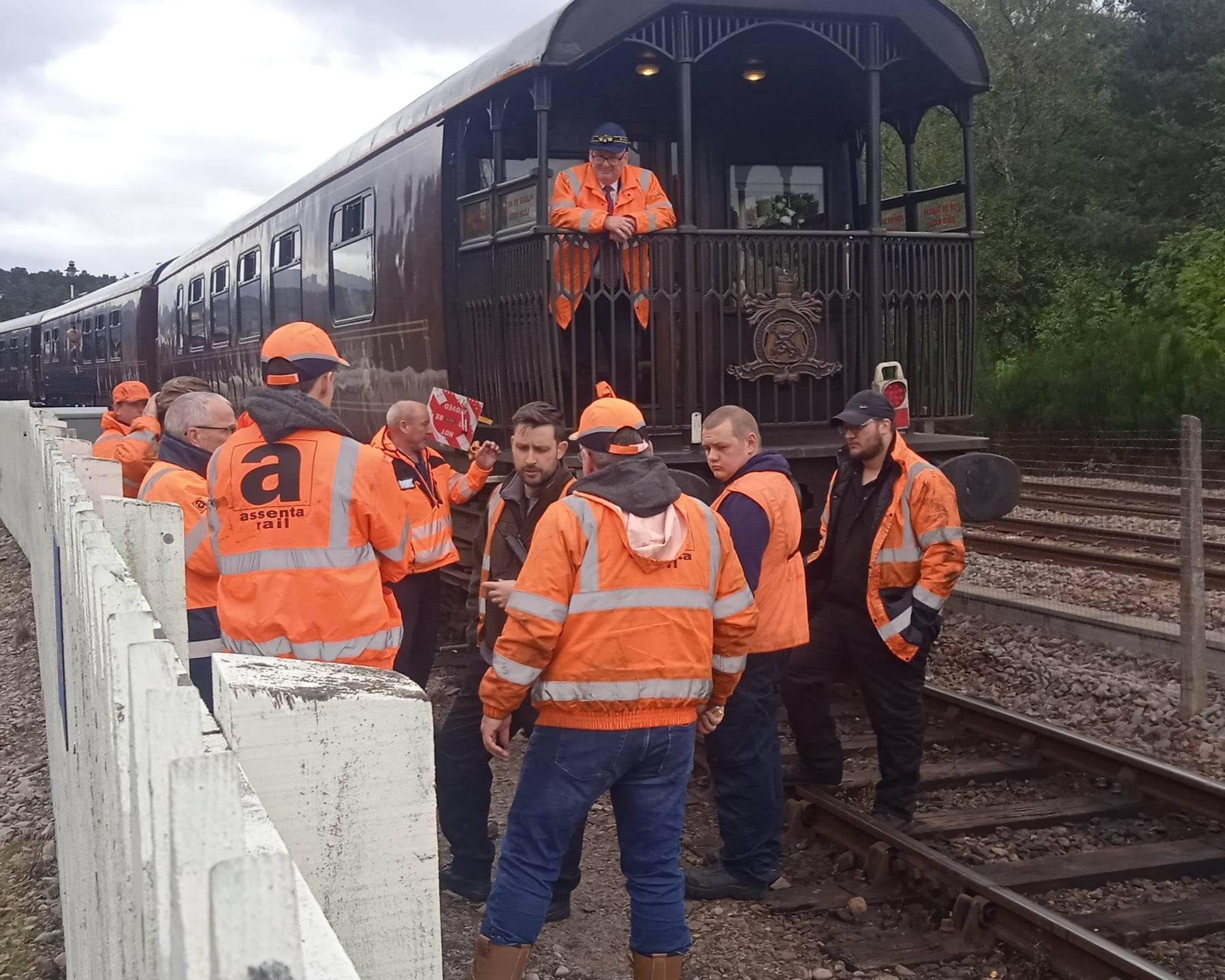 Saturday afternoon: checks being carried out on the links of the Royal Scotsman carriages at Aviemore