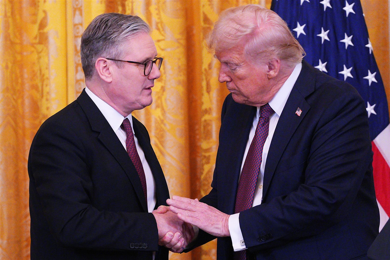 US President Donald Trump and Prime Minister Sir Keir Starmer held a joint press conference in the East Room at the White House in February (Carl Court/PA)