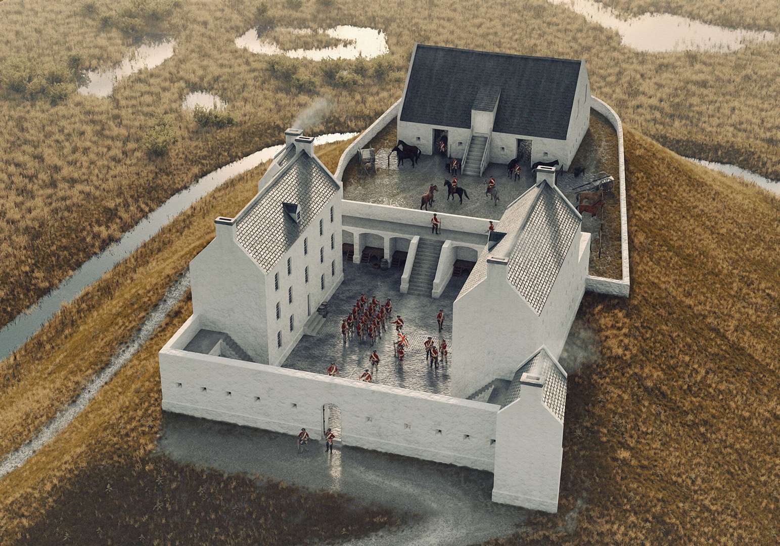 Digital reconstruction of Ruthven Barracks (c1730) by Bob Marshall