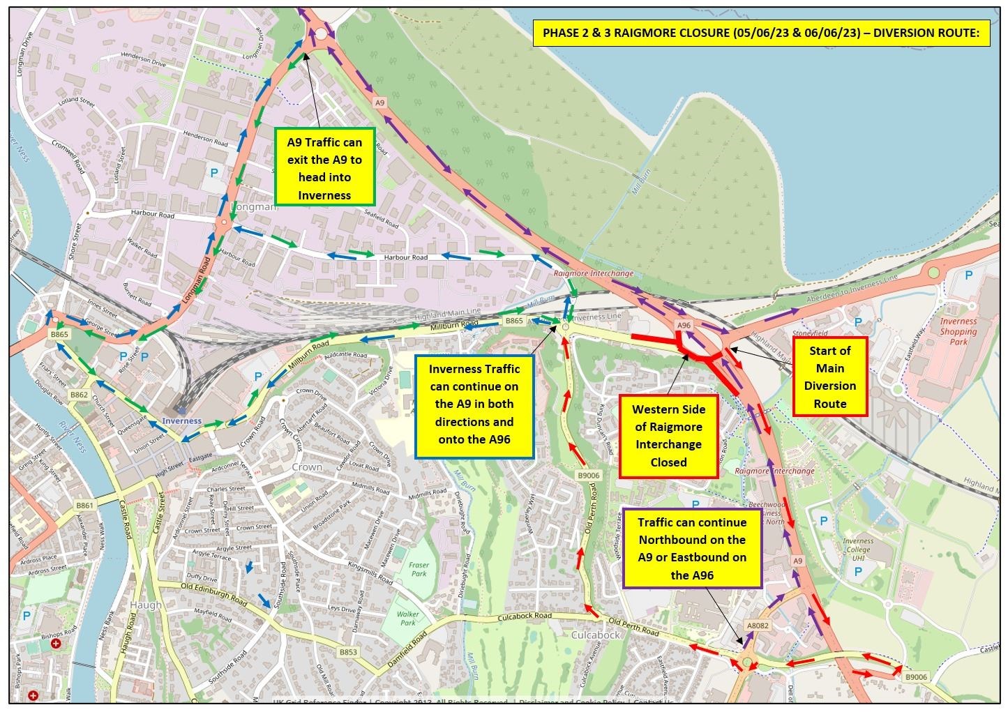 The closures and diversions in place during the second and third nights of resurfacing work on June 5 and 6.