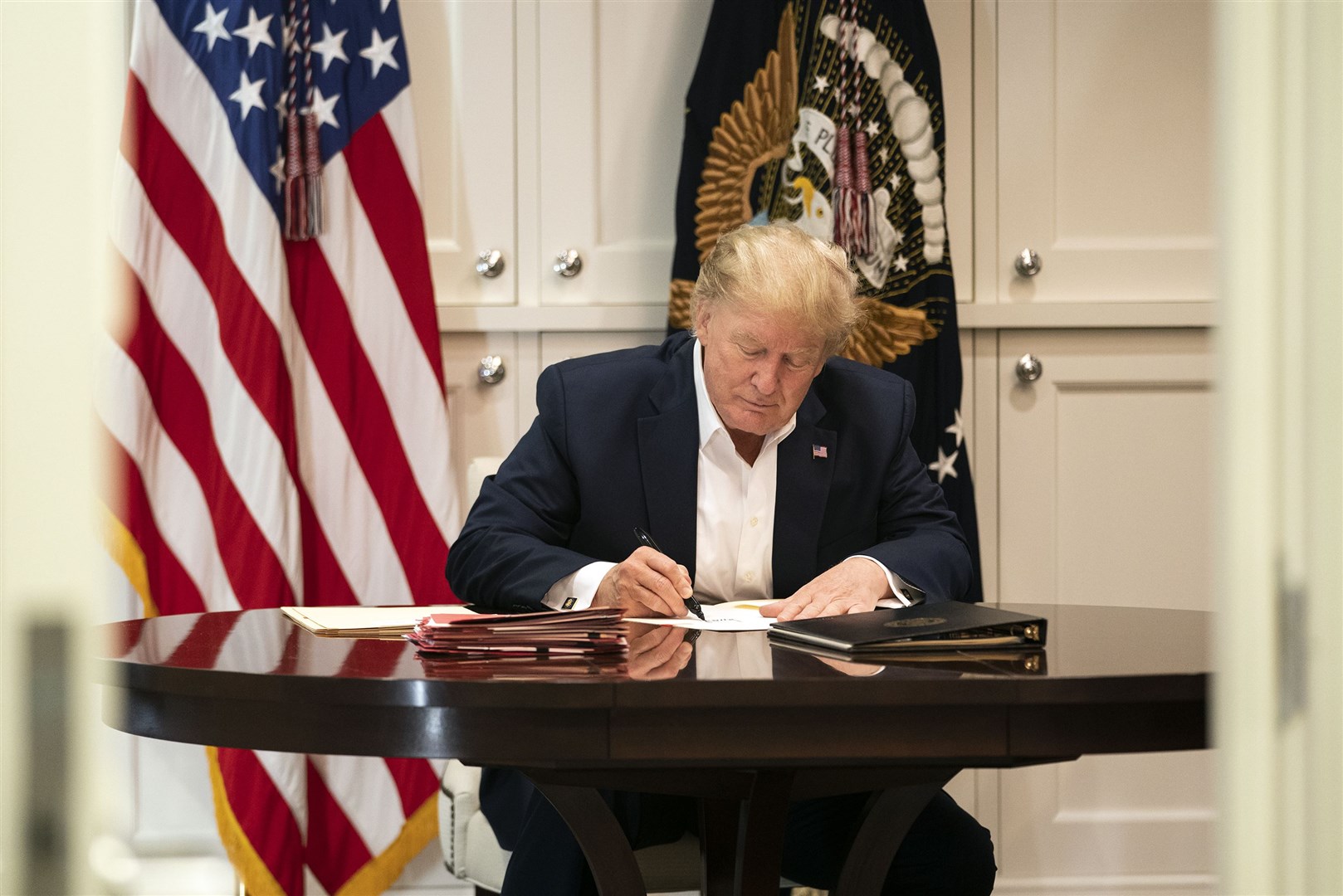 US President Donald Trump tweeted a video from hospital on Saturday (Joyce N Boghosian/The White House via AP)