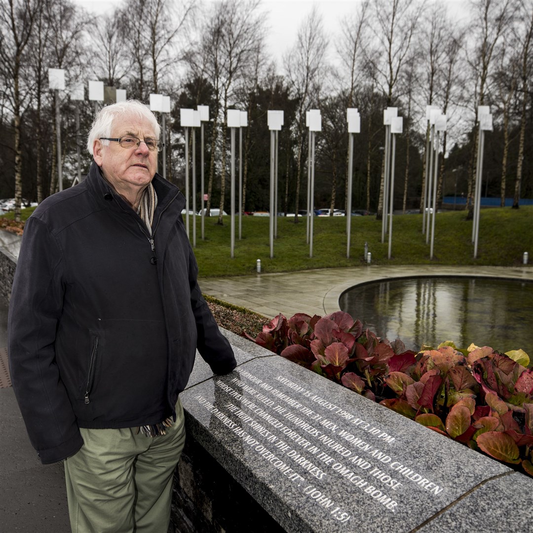 Michael Gallagher, whose son Aiden died in the bombing, at the Memorial Garden in Omagh (PA)