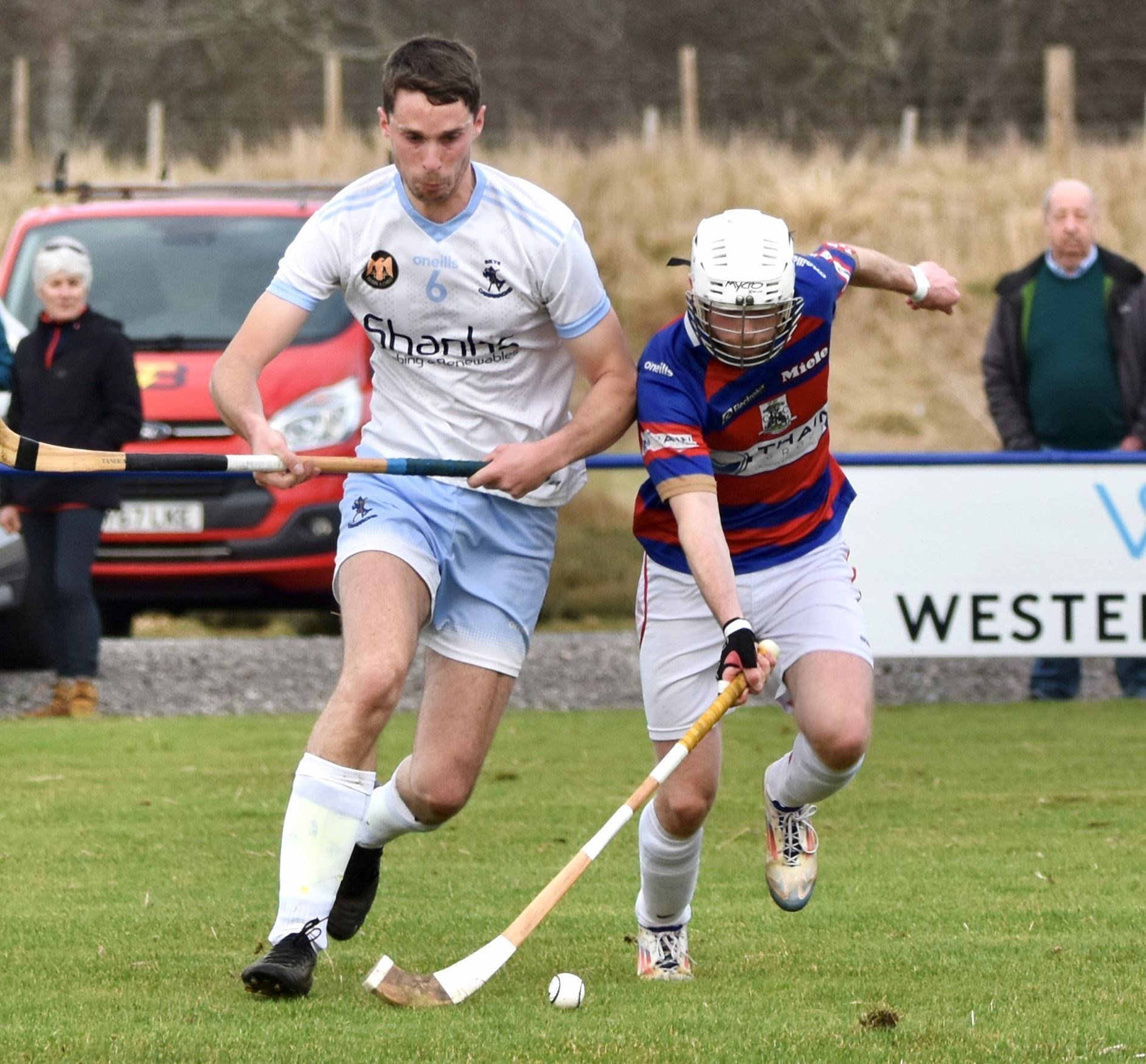 Ruaridh Anderson gets away from his marker against Skye. Picture: Fiona Young.