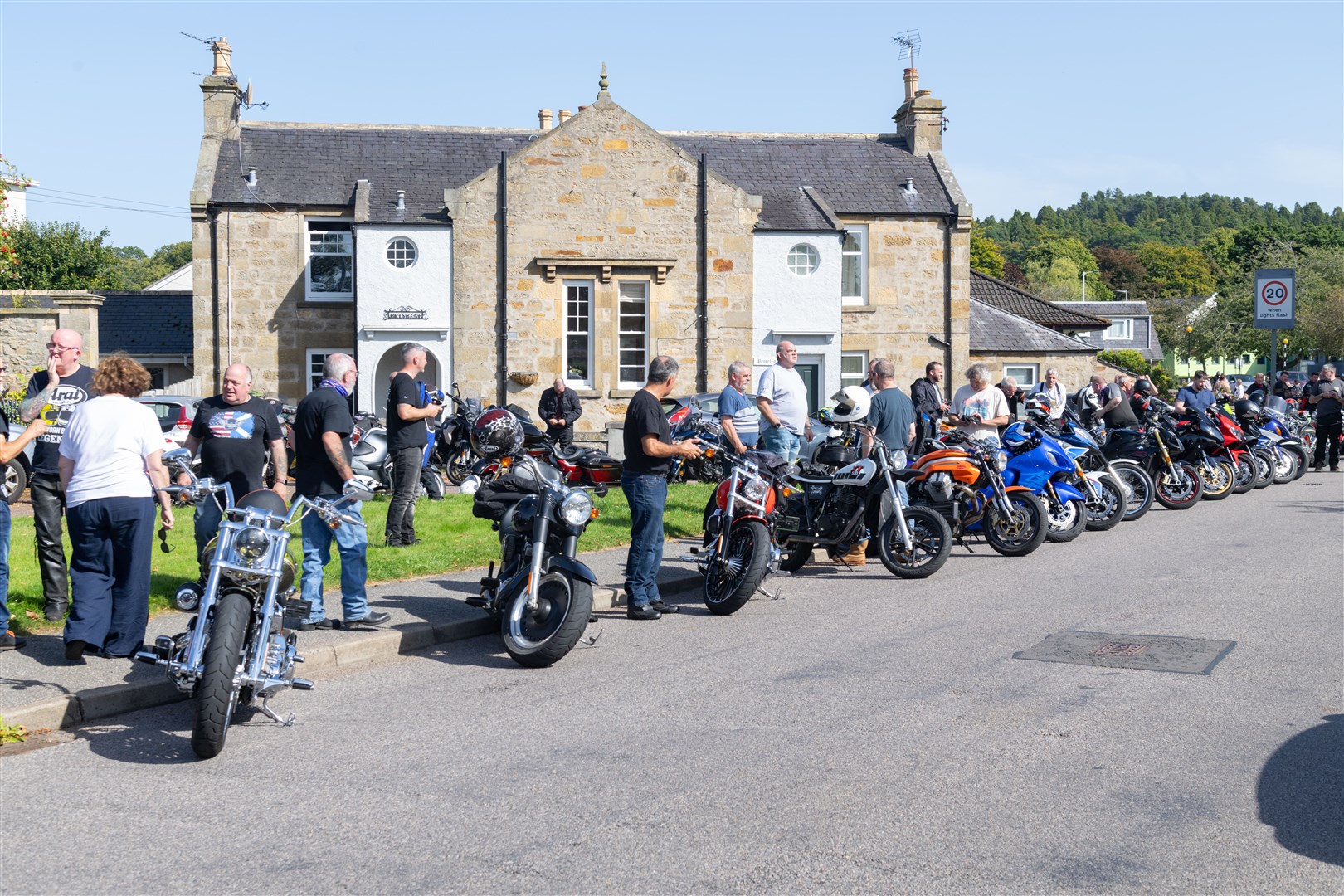 Motorbikes all gather together for an escort from Tom Ross & Sons Funeral in Forres to Nairn. ..Picture: Beth Taylor.