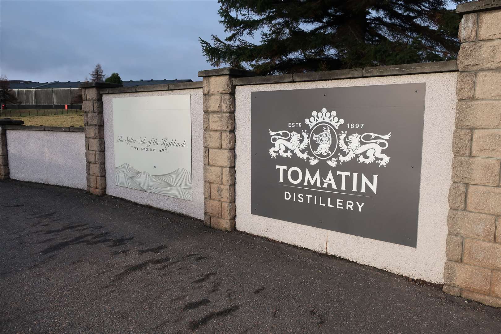 The entrance to Tomatin distillery..