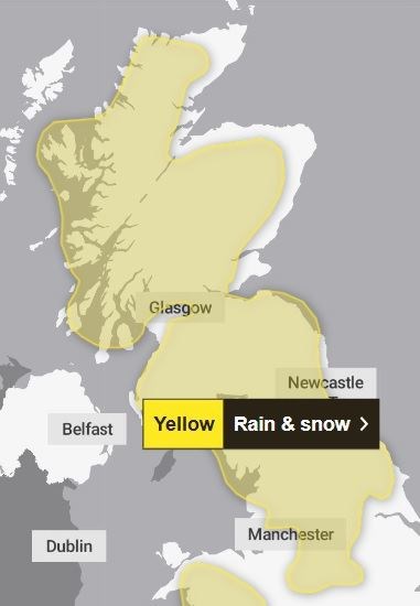 The area covered by the weather warning for this weekend. Picture: Met Office.