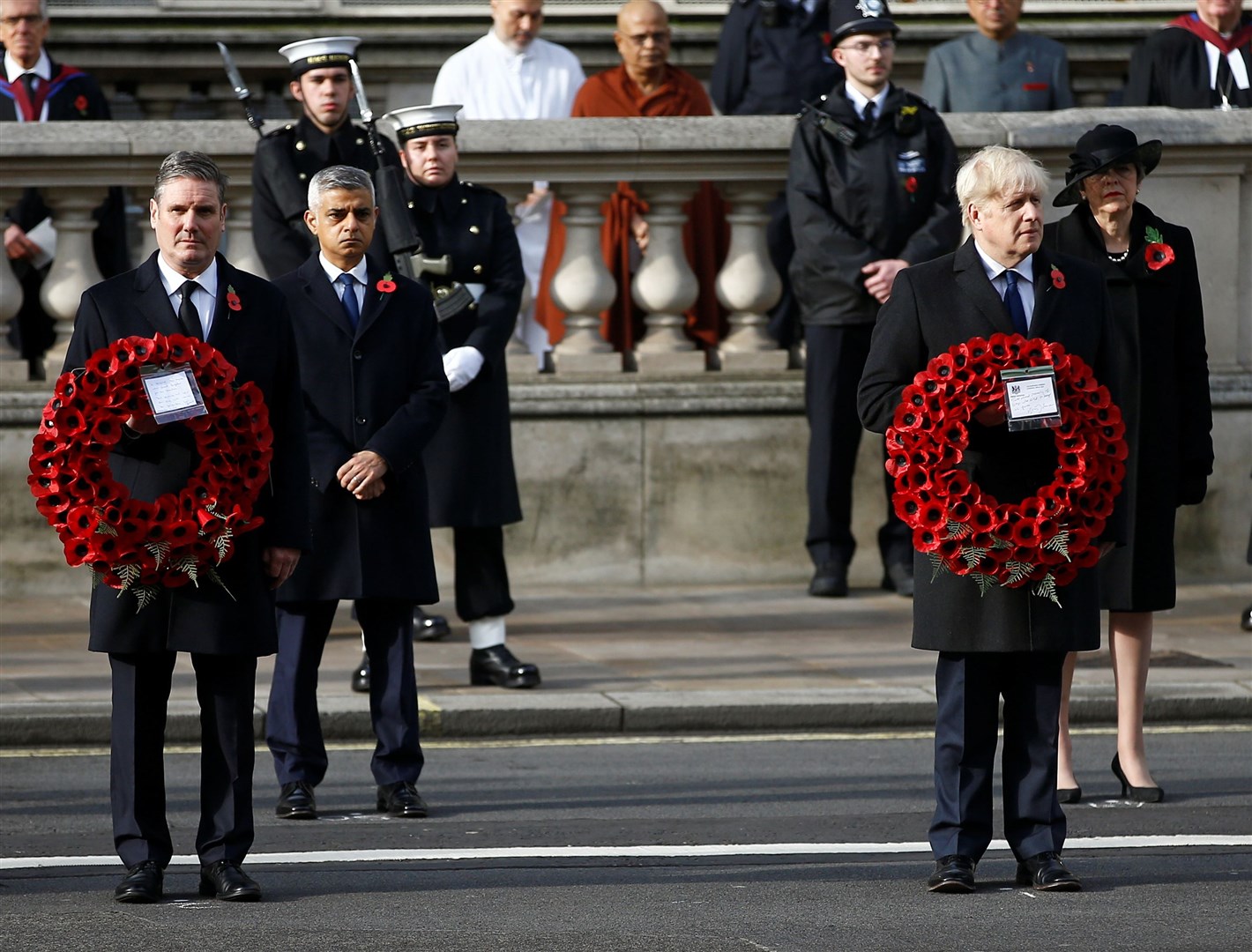 Mayor of London Sadiq Khan, Labour leader Sir Keir Starmer, former prime minister Theresa May and Prime Minister Boris Johnson (Peter Nicholls/PA)