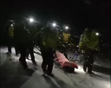 A climber is stretchered off the hill by the Cairngorm Mountain Rescue Team after suffering from hypothermia.