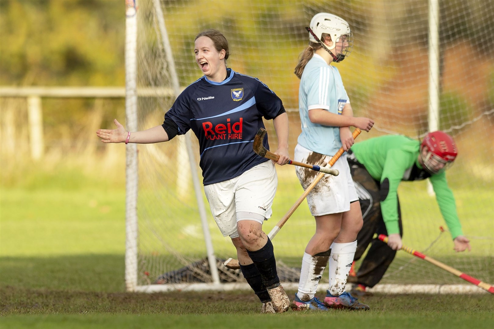 Badenoch’s Jeanette McGregor gets on the scoresheet in the WCA Mowi National Division playoff against Skye played at Balgate, Kiltarlity.