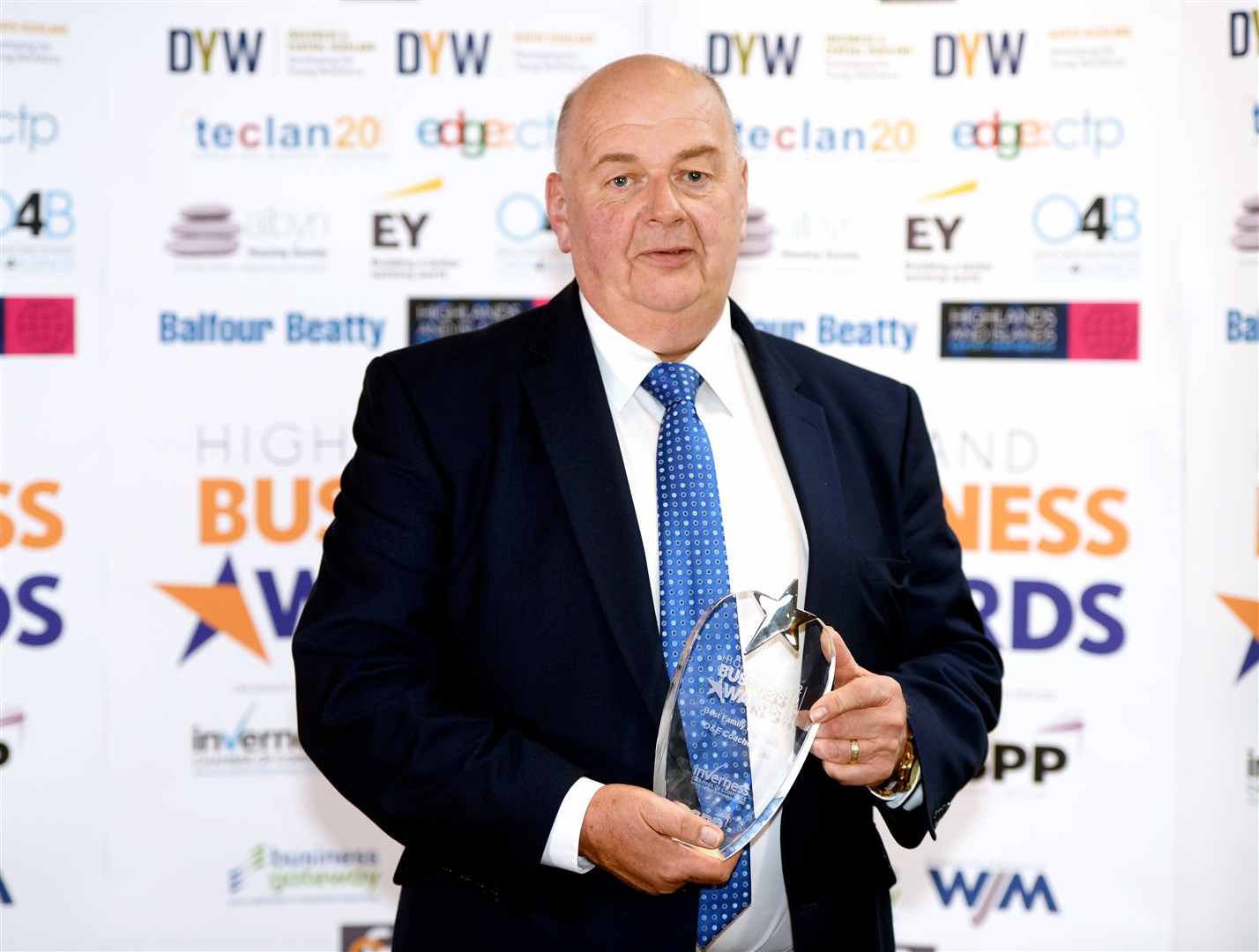 Donald Mathieson from D&E Coaches with his award for Best Family Business at the 2019 Highland Business Awards. Picture: James MacKenzie..