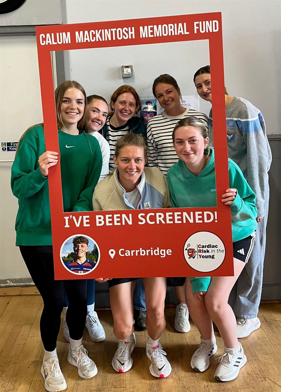 Badenoch shinty club players Rhona McIntyre, Megan Ralph, Rachael Borthwick, Kirsty Deans, Rona Stewart, Ailie Macleod and Catrin Macleod at the heart-screening session in Carrbridge at the weekend.