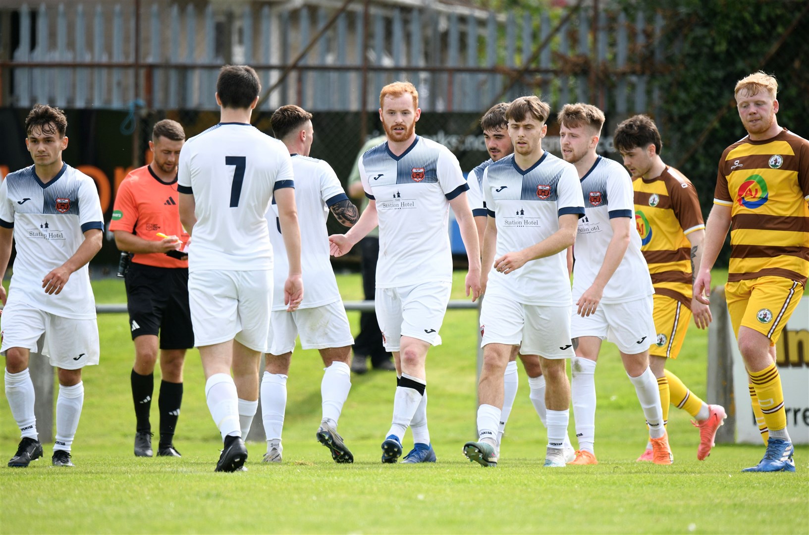 Rothes celebrate Greg Morrison's opening goal at Mosset Park. Picture: Daniel Forsyth