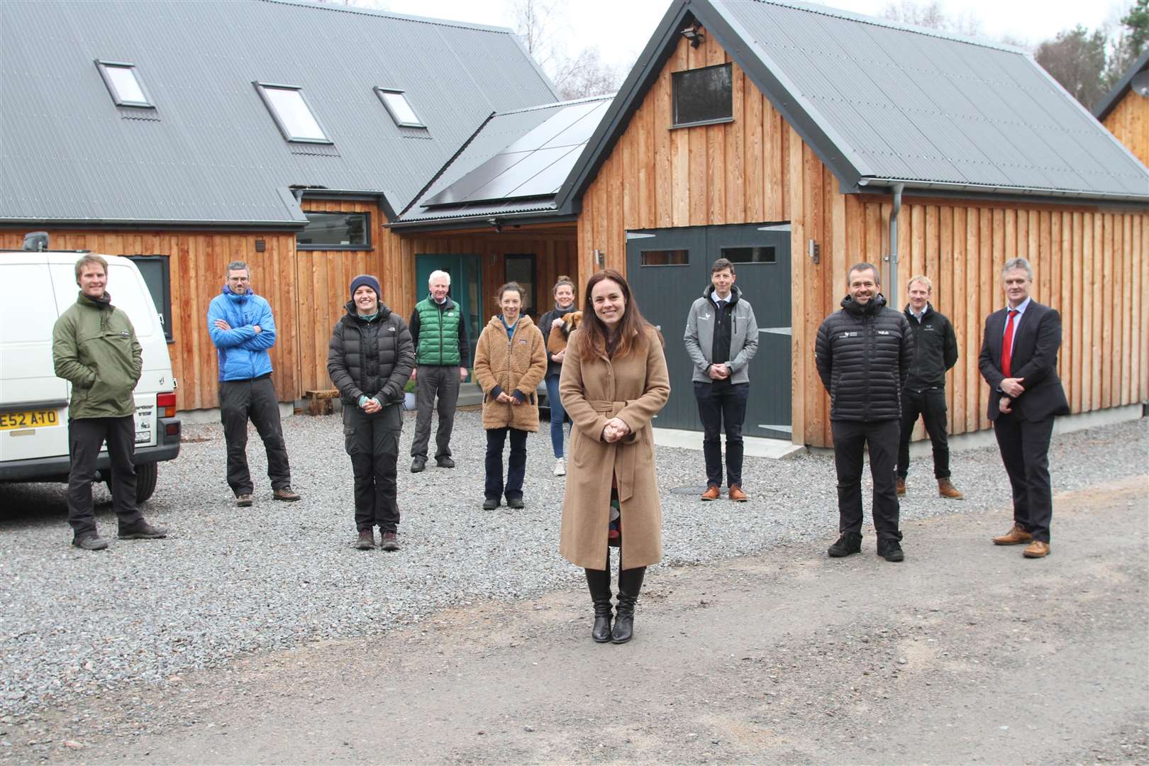 Some of those who took part in the summit including Kate Forbes MSP (centre) at the Old Sawmill development at Inverdruie which was visited after the conference.