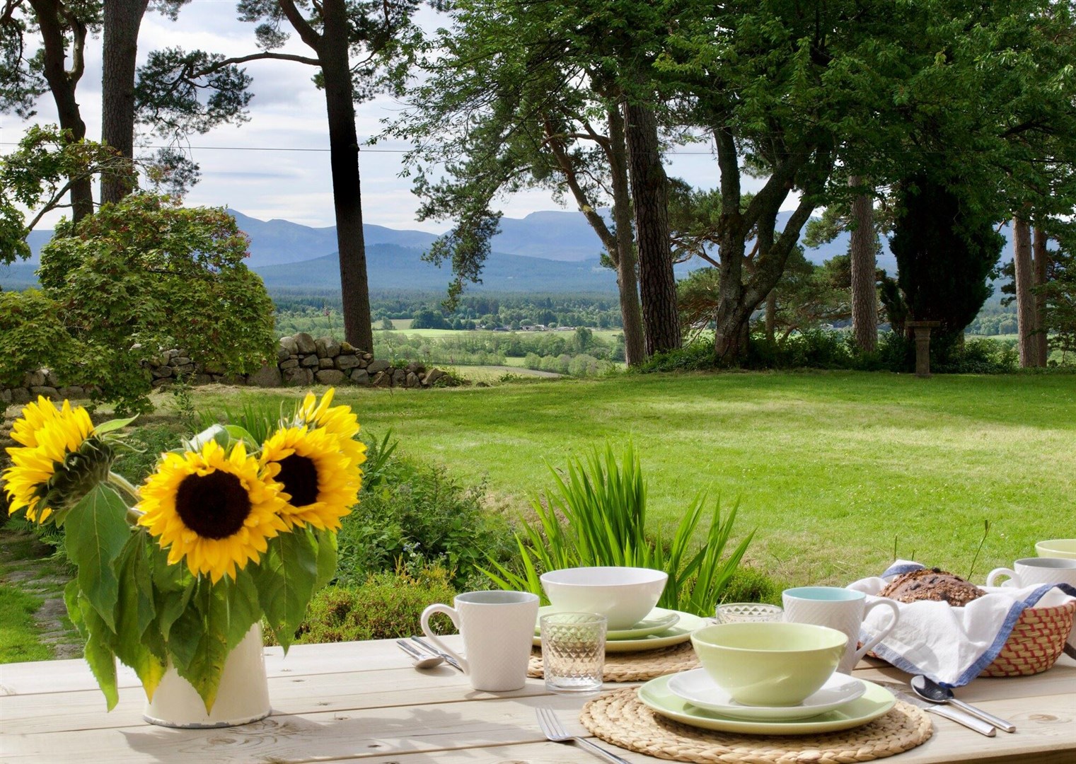 Enjoy some breakfast overlooking the lawn to the Cairngorms.