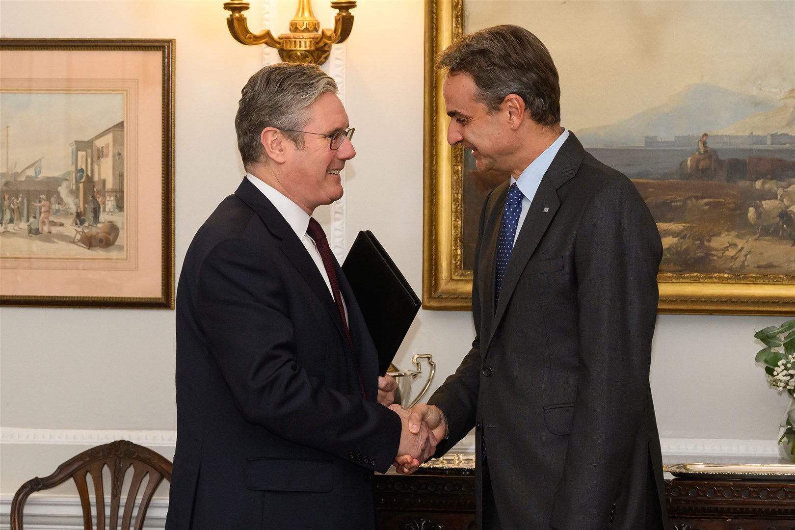 Labour Party leader Sir Keir Starmer met prime minister of Greece Kyriakos Mitsotakis during his trip to London (Leon Neal/PA)