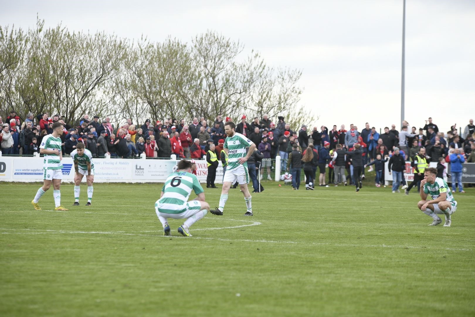 Dejection for Buckie Thistle players after their late defeat to Brechin City. Picture: Beth Taylor