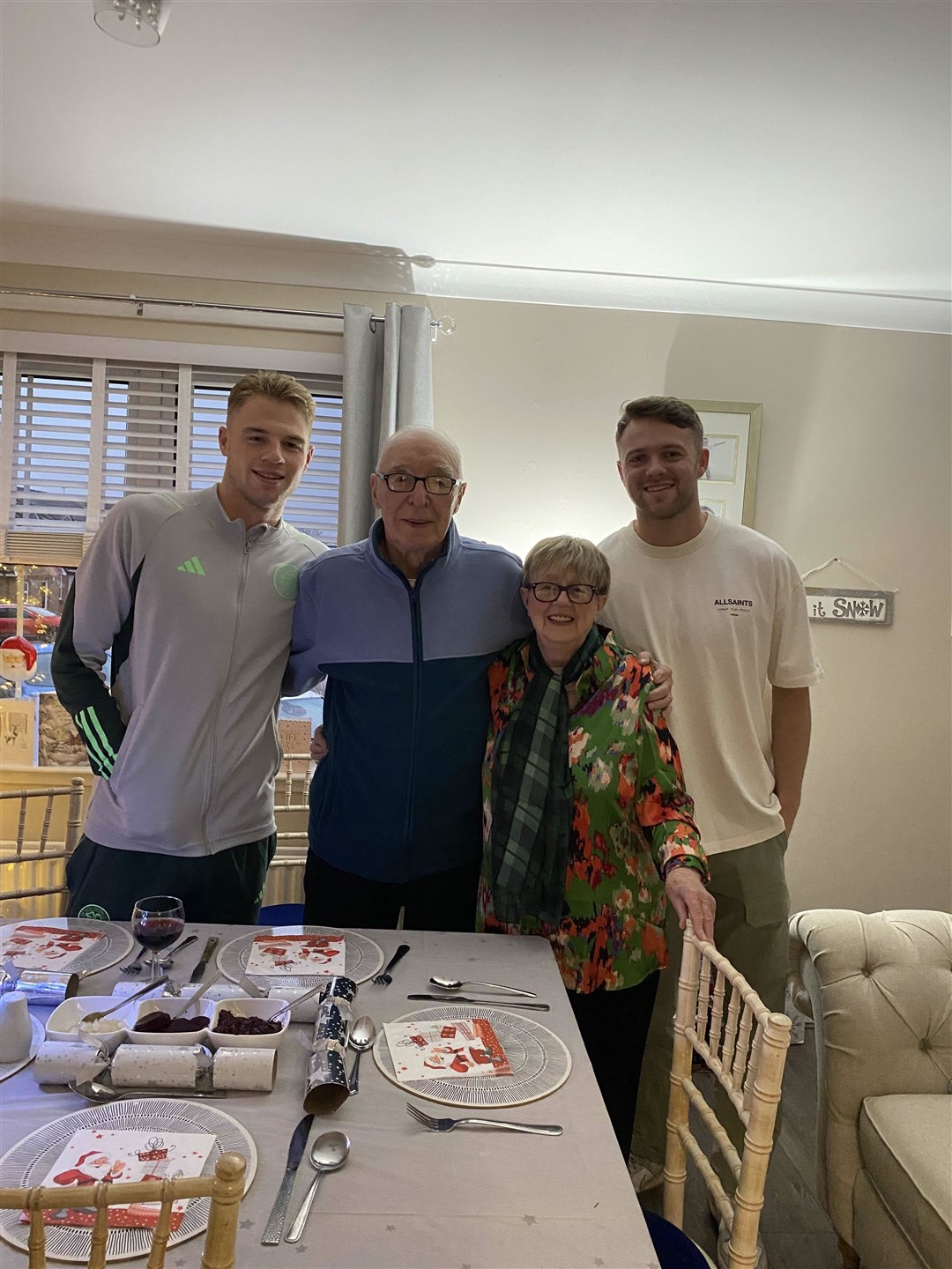 The footballing cousins with proud grandparents John and Ann.