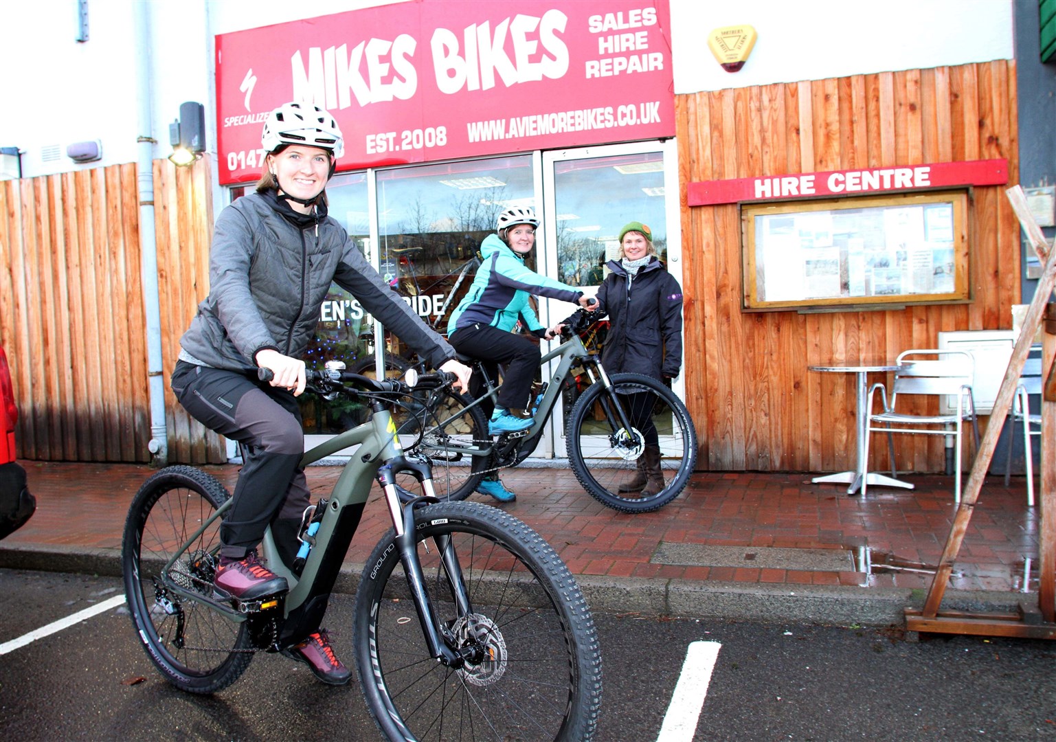 Sally (foreground) and Jenny Devlin with Vikki Trelfer, active travel officer for HITRANS.