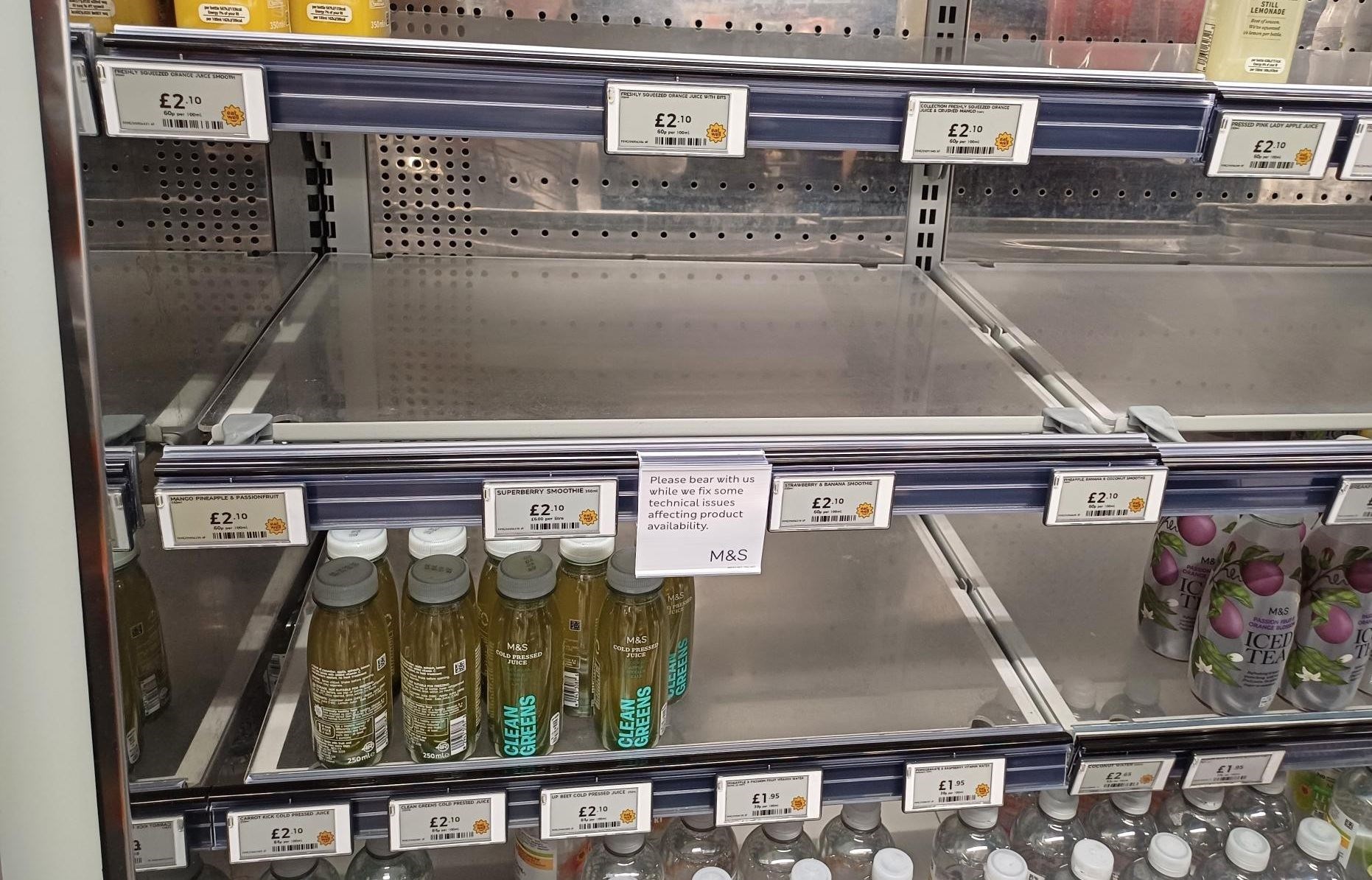 A view of empty shelves inside an Marks & Spencer shop in Paddington (Holly Williams/PA)