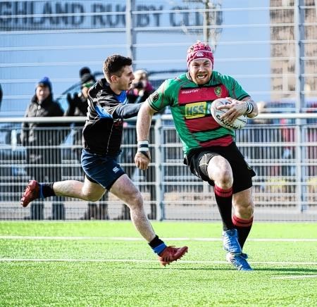 Mike Gordon (right) in action for Highland during their National Three title winning season.