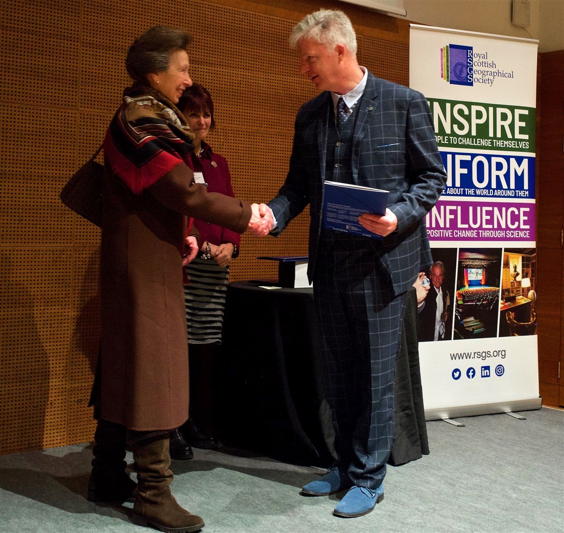 The Princess Royal confers Honorary Fellowship of the RGSS on Thomas MacDonell, for years of hard work on Glenfeshie Estate's regeneration.