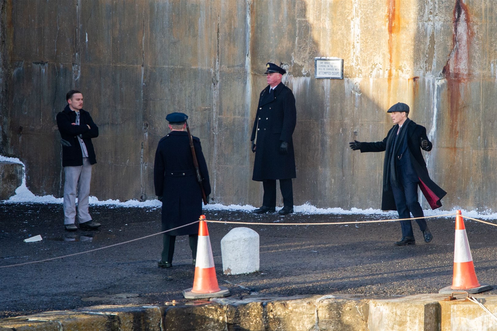 Michael Gray (Finn Cole) and Thomas Shelby (Cillian Murphy) film a scene. ..Picture: Daniel Forsyth..