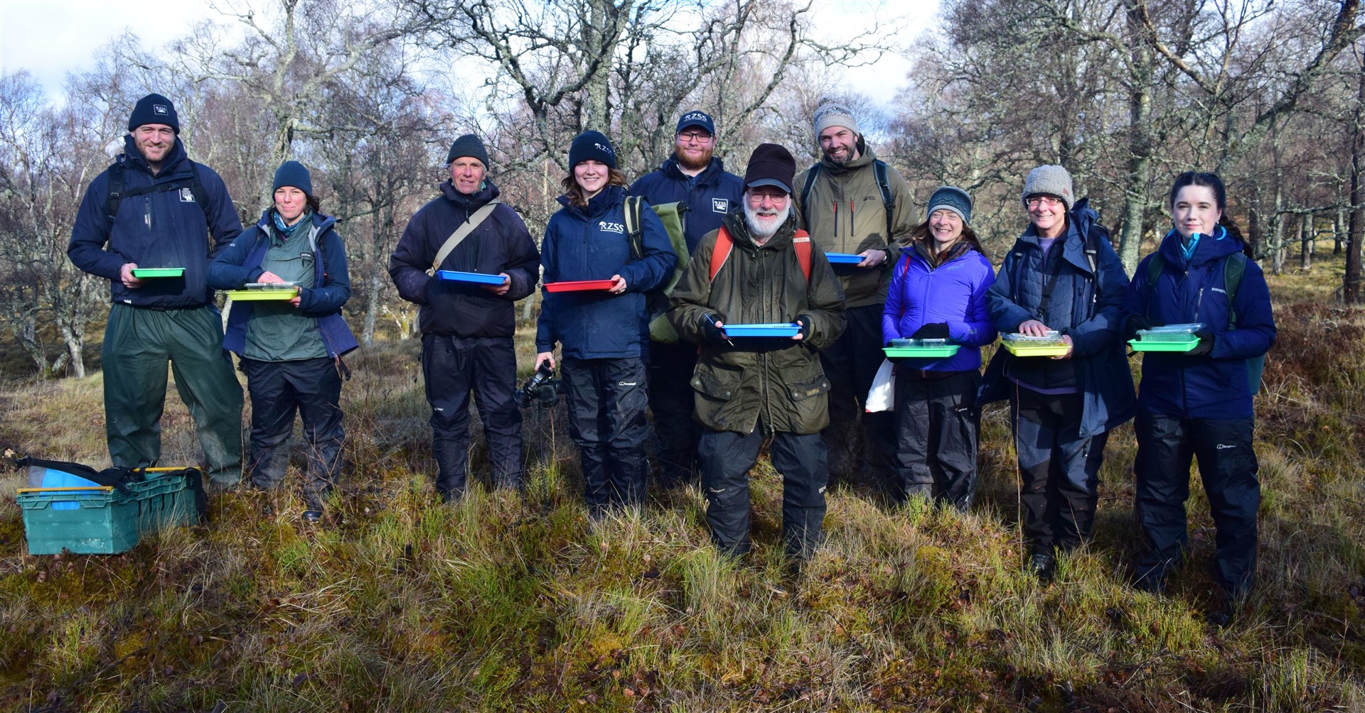 Members of the team who carried out the egg release aimed at safeguarding the dark bordered beauty moth. Picture: RZSS.