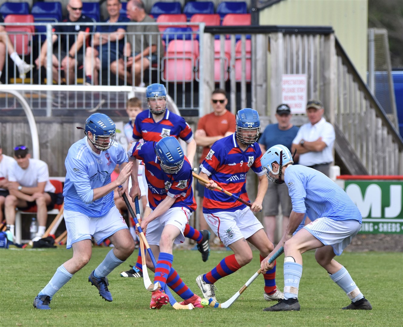 A skirmish for the ball against Kyles Athletic on Saturday at the Dell. Picture: Fiona Young.
