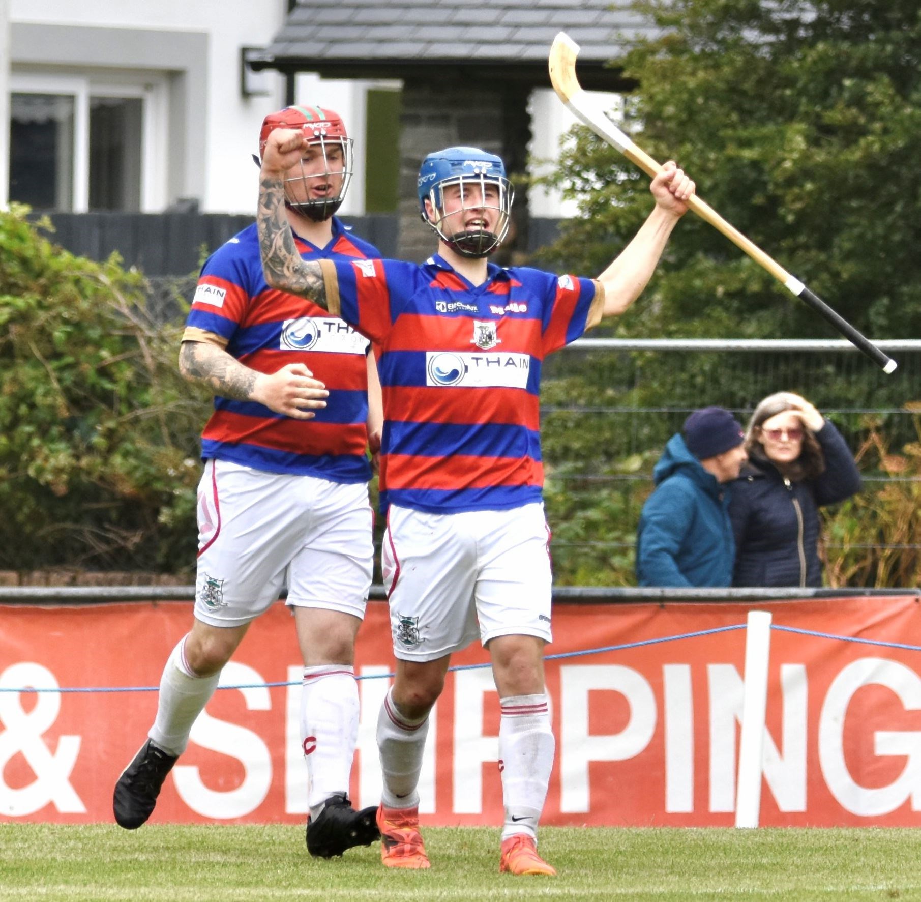 James Falconer celebrates one of his two goals in the final.