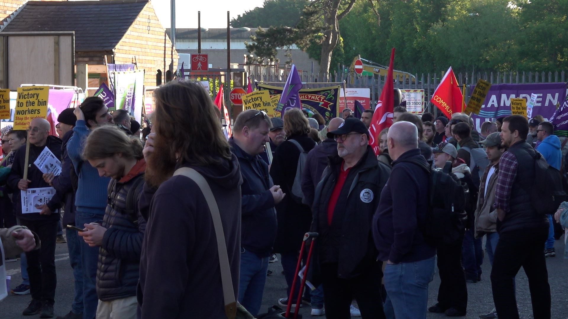 Various unions gather for a ‘mega-rally’ in support of Birmingham bin workers near a household recycling centre, or tip, in Kings Norton (Phil Barnett/PA)