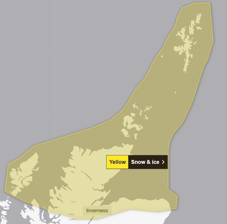 The areas covered by the yellow warning for snow and ice. Picture: Met Office.