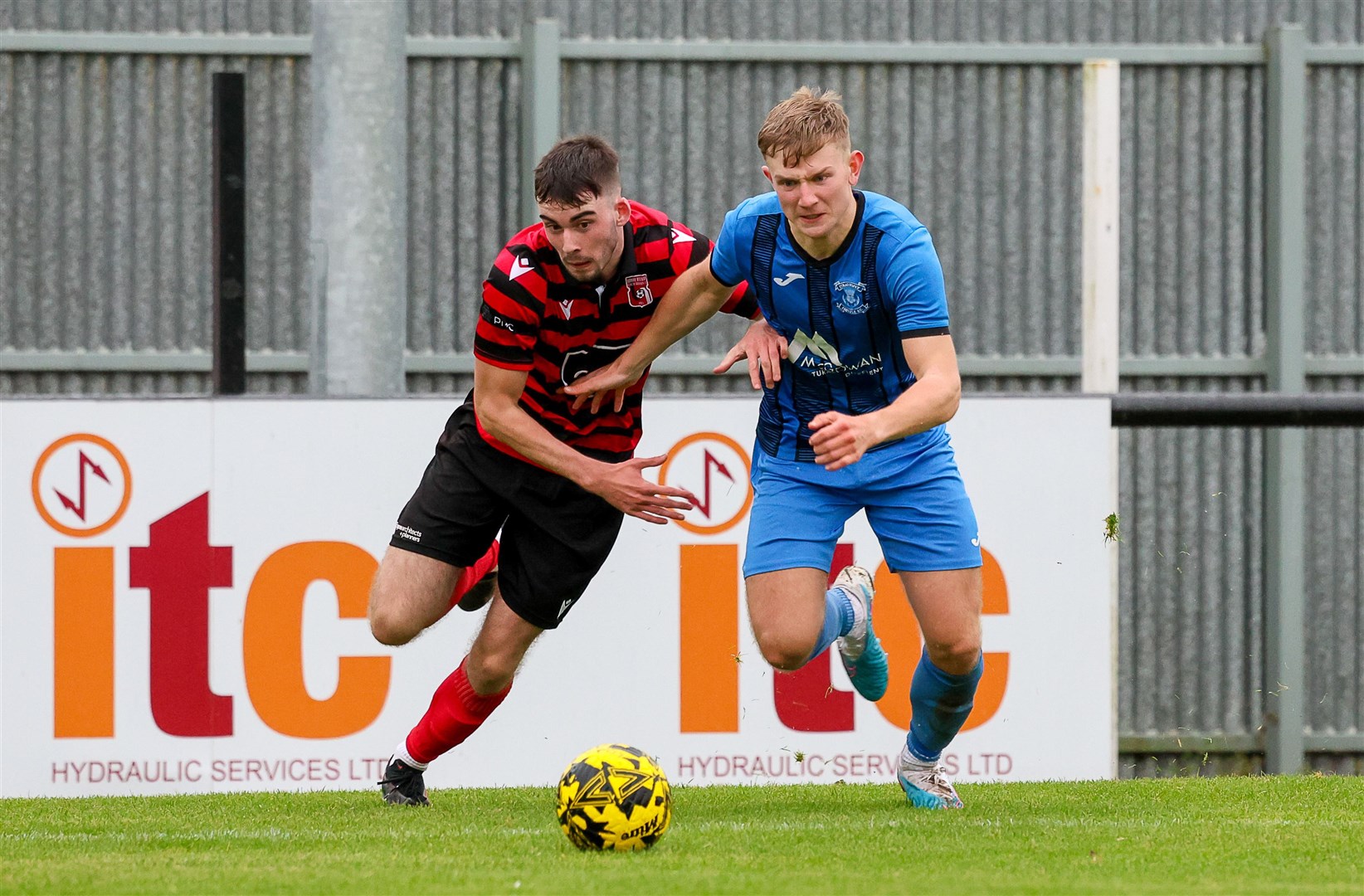 Jack Davison in action for Strathspey Thistle, who were soundly beaten by Inverurie Locos at Harlaw Park. Photo: Kevin Taylor Photography