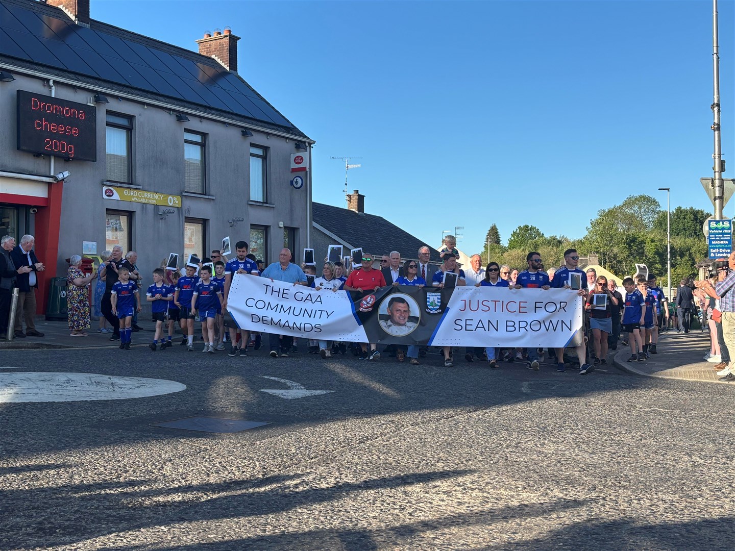 A march in support of the family of Sean Brown (Rebecca Black/PA)
